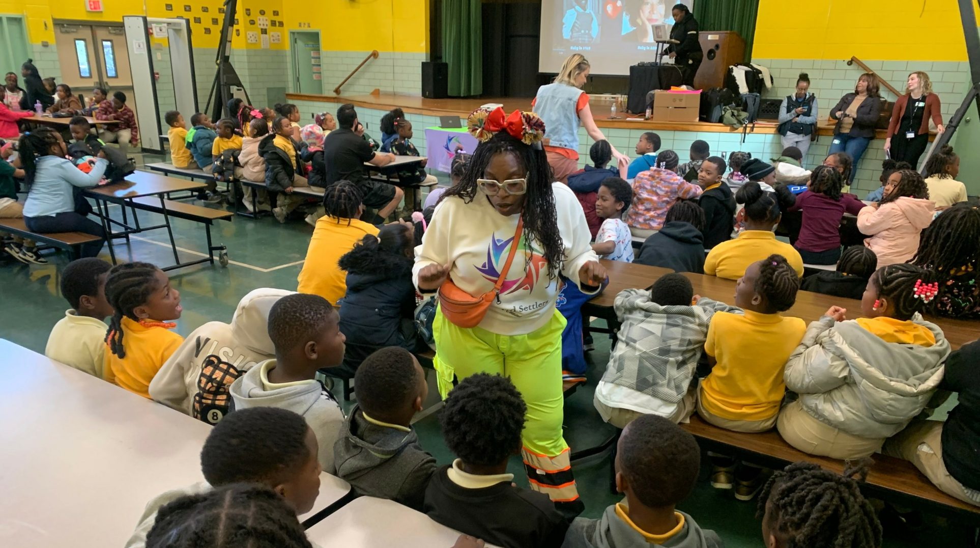 Sweeetz LaBamba leading a play-based safety session with children